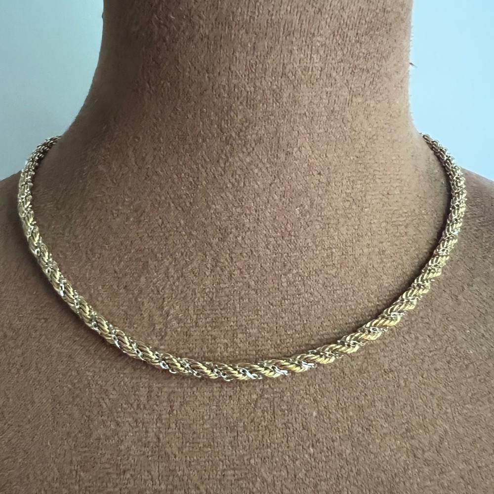 Monet Vintage Two Tone Gold Silver Rope Chain Necklace 16 Inch Old Money